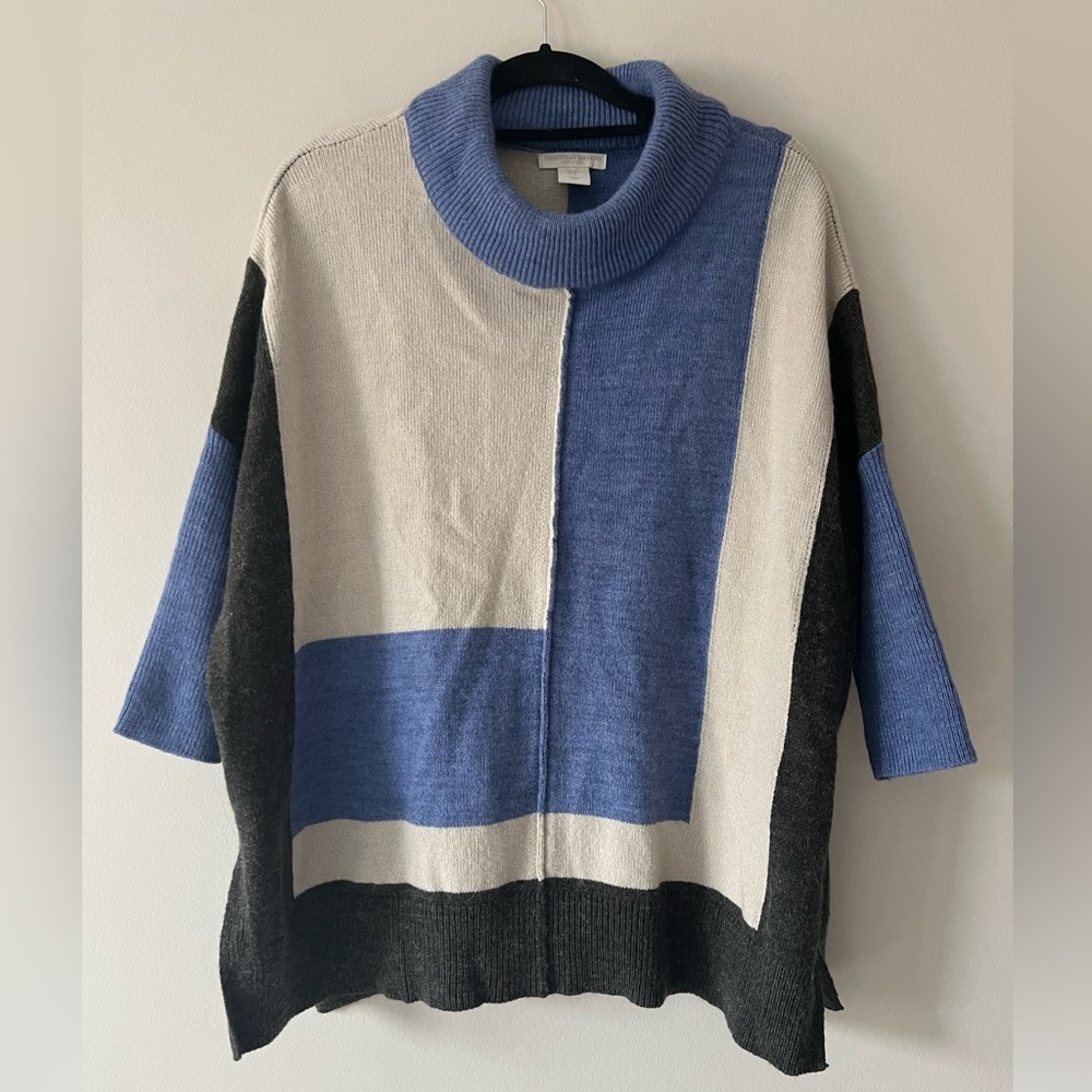 Christian Siriano Colorblock Wool Alpaca Blend Turtleneck Poncho Sweater M